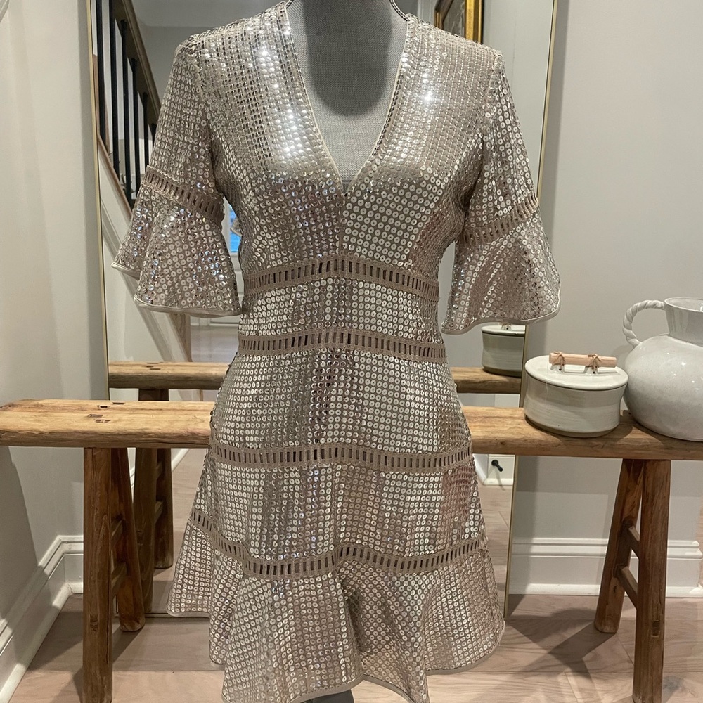 SAYLOR Silver Sequin Dress with Flared Sleeves